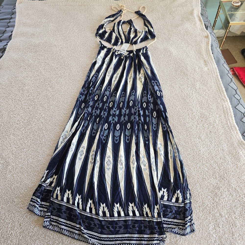 BIUBIU Halter Maxi Split Coverup Dress Midriff O-ring Boho-chic Sz M NWT